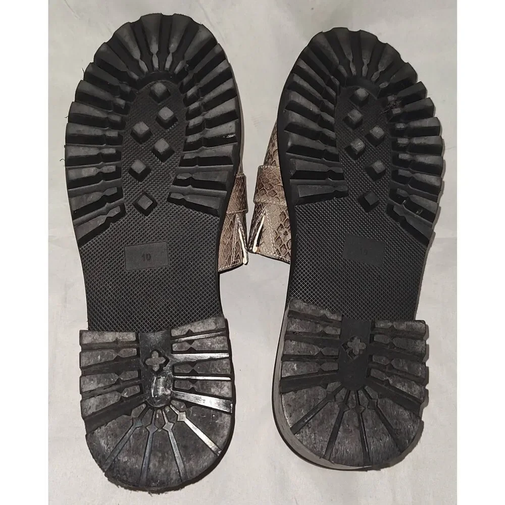 Aerosoles Lima Leather Chunky Lug Soles Slide Sandals Black/ Taupe Snake Size l0